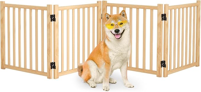 Solid Wood Freestanding Pet Gate,Nature Wood Dog Gates for Doorways The House,Pet Gate for Stairs,Freestanding Indoor Gate Safety Fence,23" Height-4 Panels