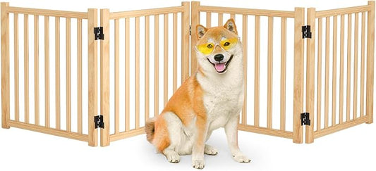 Solid Wood Freestanding Pet Gate,Nature Wood Dog Gates for Doorways The House,Pet Gate for Stairs,Freestanding Indoor Gate Safety Fence,23" Height-4 Panels