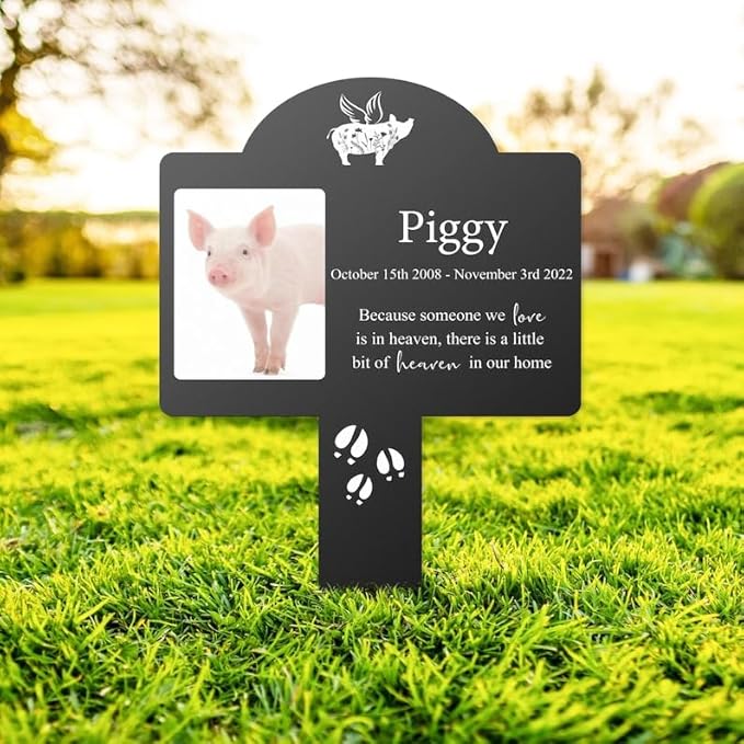 Personalized Pig Memorial Stake Custom Pig Photo Someone We Love Is In Heaven Metal 12x12 inch Pig Grave Marker Pig Loss Gift Sympathy Gift for Pig Lover (Style 22)