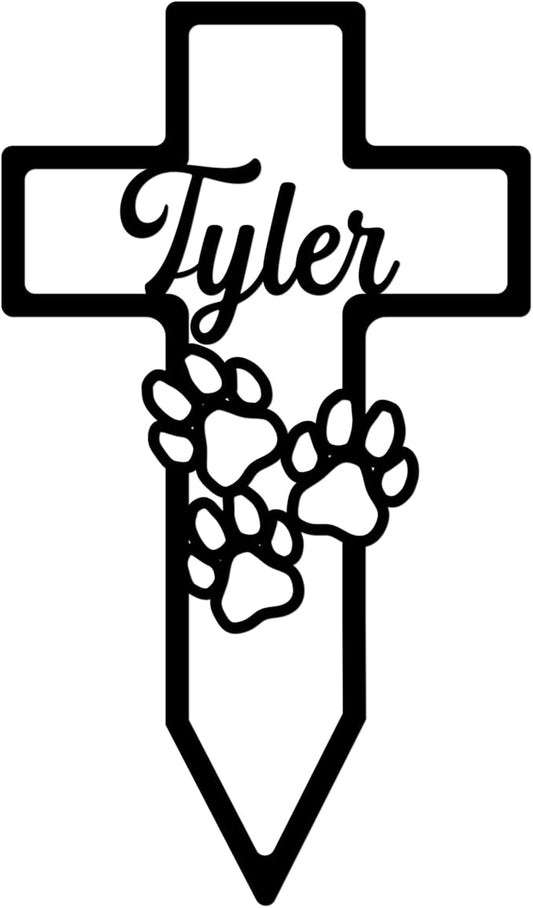 Grave Marker for Dogs Personalized, Pet Cross Stake for Outdoors, Memorial Metal Plaques, Pet Remembrance Gift, Pet Pawprints Sympathy Stakes, Pet Loss Gifts