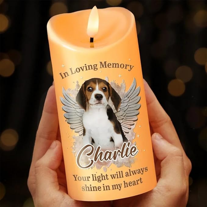 Personalized in Loving Memory Pet Photo Memorial Led Candle Gift for Loss of Dog Cat Decor Memorial Pet Sympathy Gift for Dog Mom Dad cat Owners Birthday Christmas Gifts Dogs in Heaven Idea