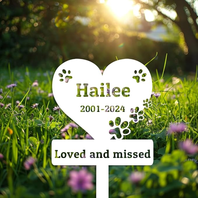 Personalized Cat Dog Memorial Stake, Custom Dog Cat Pet Grave Marker with Paws, Customized Metal Garden Stake for Yard Lawn Cemetery