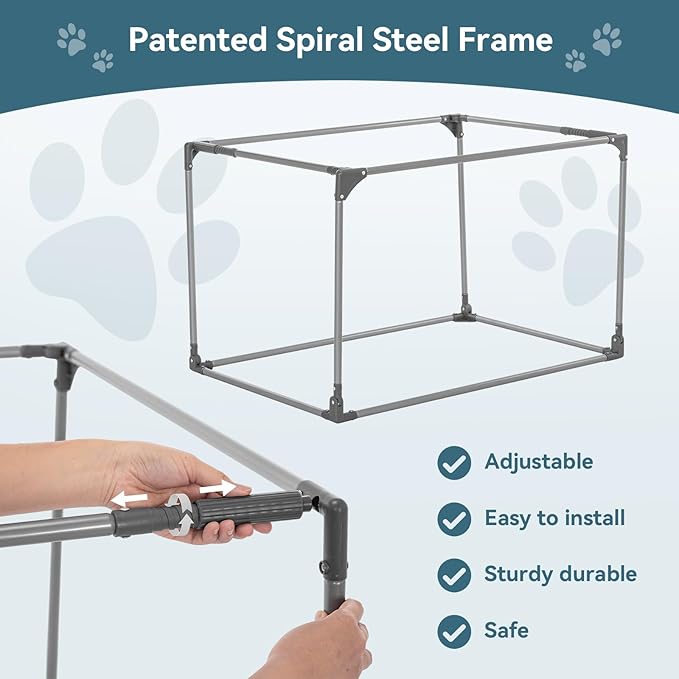 PETSFIT 36" Soft Portable Dog Crate – Patented Spiral Sturdy Frame, Collapsible Travel Kennel for Medium & Large Dogs, 3 Mesh Door, Lockable Zippers, Indoor & Car Use Blue
