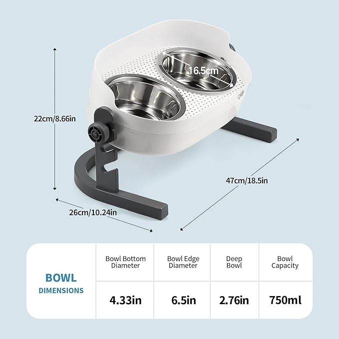 All for Paws Elevated Dog Bowls, Stainless Steel Food & Water Bowls, Height Adjustable Raised Cat Feeder Mess Proof Pet Feeding Bowls for Small to Large Size Dogs