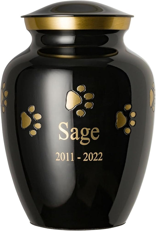 Ottillie Paws Premier Series Pet Urn for Dogs with Personalized Laser Engraving (X-Large - Pets up to 170 lbs, Ebony with Horizontal Brass Paws)
