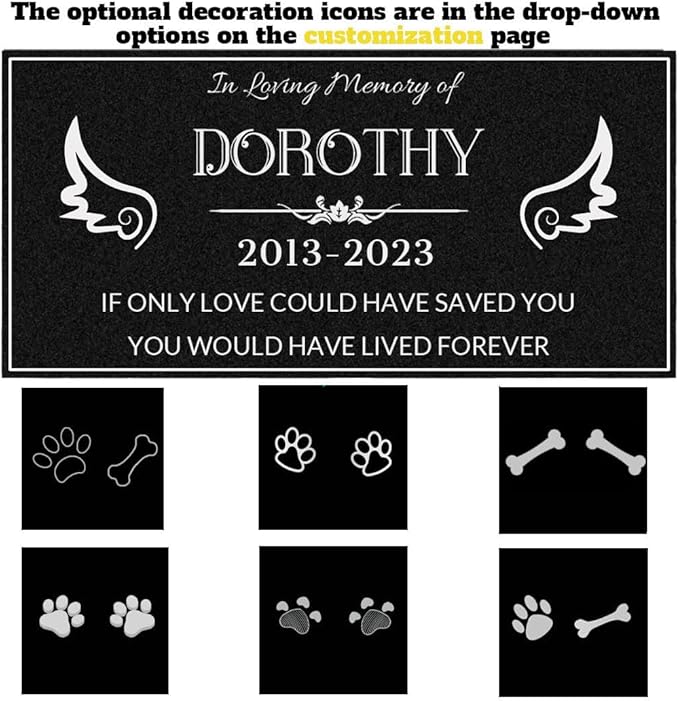 Dogs Headstones,Pet Headstones for Dogs Personalized,Black Granite Memorial Garden Stone Customized Gravestone Markers, Cat、Dog Gravestone Markers Gifts (Pet Headstone, 8 * 4inch(20-10cm))