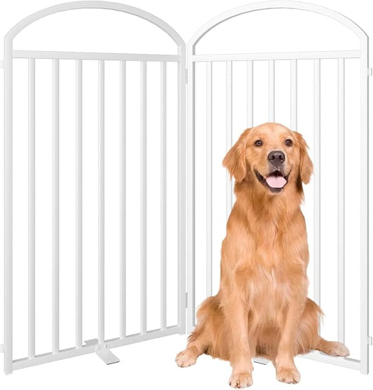 2 Panels Full Matel Freestanding Dog Gates, 48" Extra Wide 36" Tall Free Standing Dog Pet Gate for Indoor & Outdoor. Foldable Pet Fences for Doorways, House, Stairs, Porch, Deck, Yard