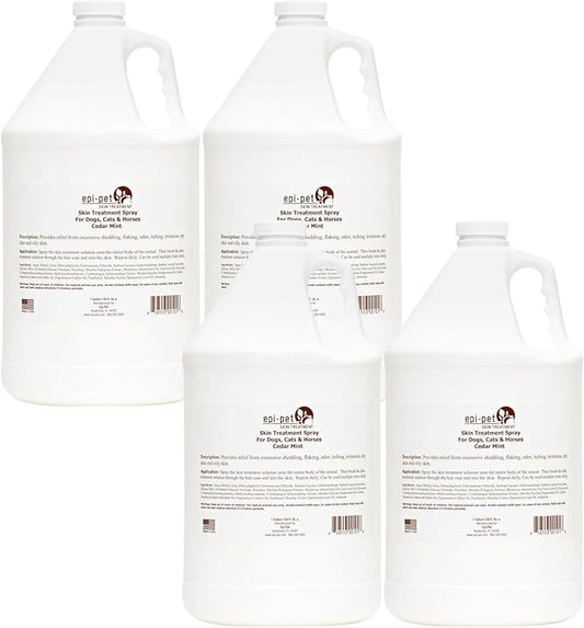 Epi-Pet Veterinary Formulated Dog Hot Spot and Dog Itch Spray, Pet Skin Treatment Spray for Allergies, Deshedding and Redness, Use it as Skin and Coat Conditioner, 1 Gallon (Pack of 4), Cedar