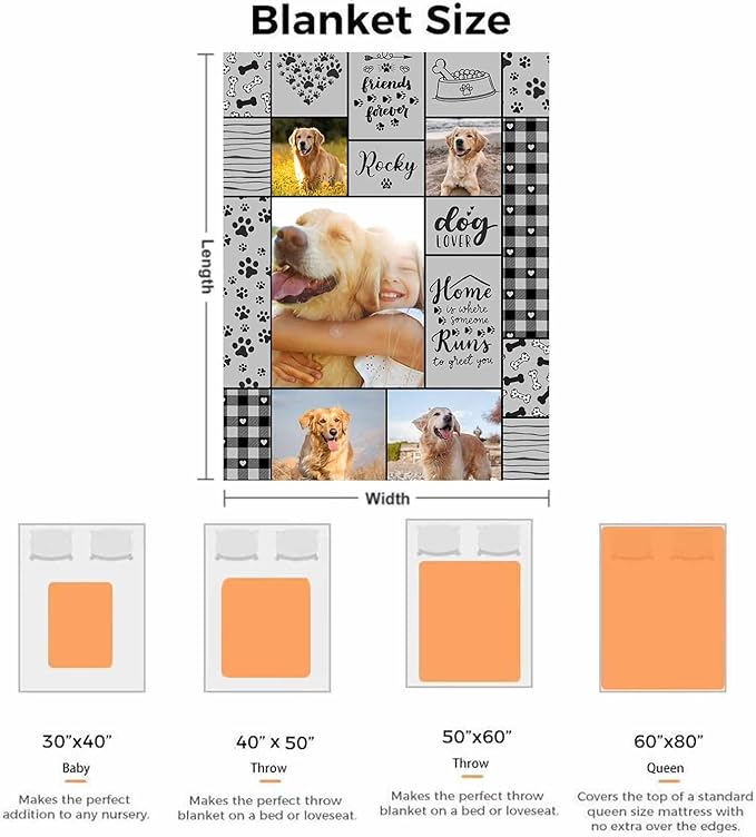 Artsadd Dog Name Custom Throw Blanket with Photo, Dog Memorial Blanket Personalized with Pictures Memory Gift Customized Fleece Throw Blankets Sympathy Remembrance for Family and Friends Made in USA