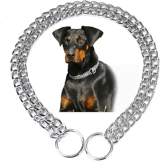 Silver Dog Chain Collars for Medium Dogs, Slip P Metal Link Training Heavy Duty Double Row Martingale Collar for Small Medium Large Dogs,D2.0mm