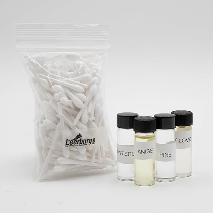 Leerburg AKC/NACSW/CKC/UKC Scent Work Refill Kits, Essential Oils & Swabs for Dog Training - Scent Work Training Essential Oils Vary with Dog Sport Kit: Anise, Clove, Birch, Cypress, Myrrh, Vetiver