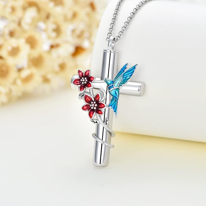 Cross Urn Necklace for Ashes 925 Sterling Silver Cremation Jewelry with Funnel Filler Kit Ashes Necklace for Human Women Girl Pets