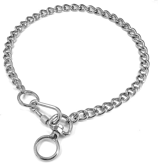 Chain Dog Collars Stainless Steel Metal Chew Proof Necklace Slip P Chain with Connect Clasp for Small Medium Large Dogs Training and Walking.