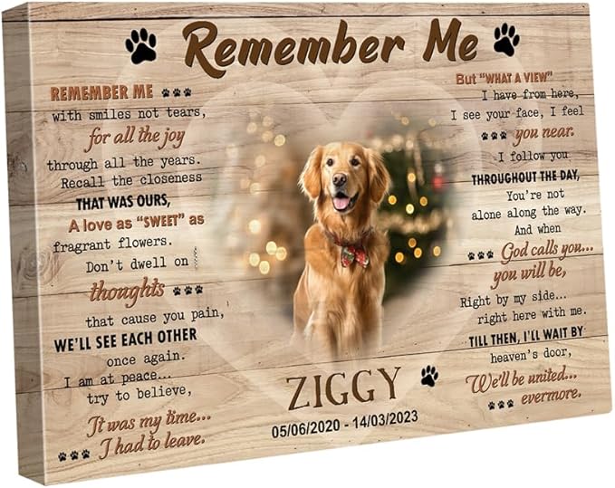 S101613 Dog Memorial Landscape Canvas Gifts, Remember Me Mom, Sympathy Personalized With Picture Date