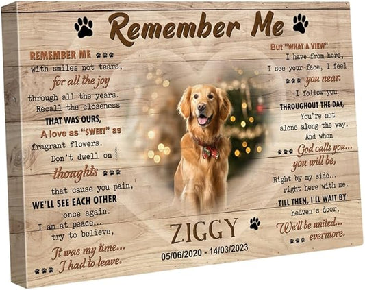 S101613 Dog Memorial Landscape Canvas Gifts, Remember Me Mom, Sympathy Personalized With Picture Date