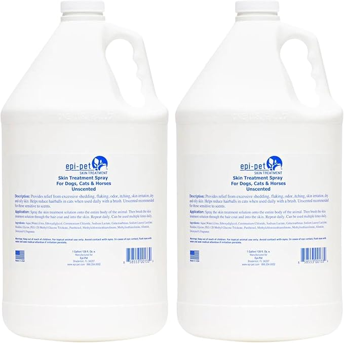 Epi-Pet Veterinary Formulated Dog Hot Spot and Dog Itch Spray, Pet Skin Treatment Spray for Allergies, Deshedding and Redness, Use it as Skin and Coat Conditioner, 1 Gallon (Pack of 2), Unscented