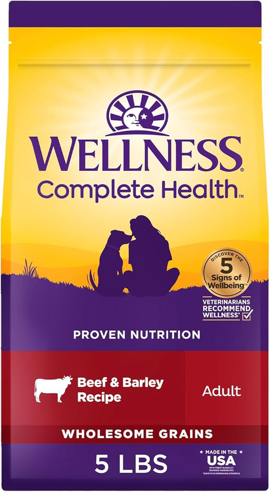Wellness Complete Health Dry Dog Food, Wholesome Grains, Natural, Beef & Barley Recipe, (5-Pound Bag)
