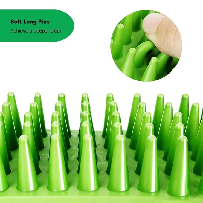 Rubber Curry Brush for Dog, Soft Curry Comb with Long Pins, Pet Silicone Brush for Short & Long Hair, Use Wet as Bath Scrubber or Dry for Grooming