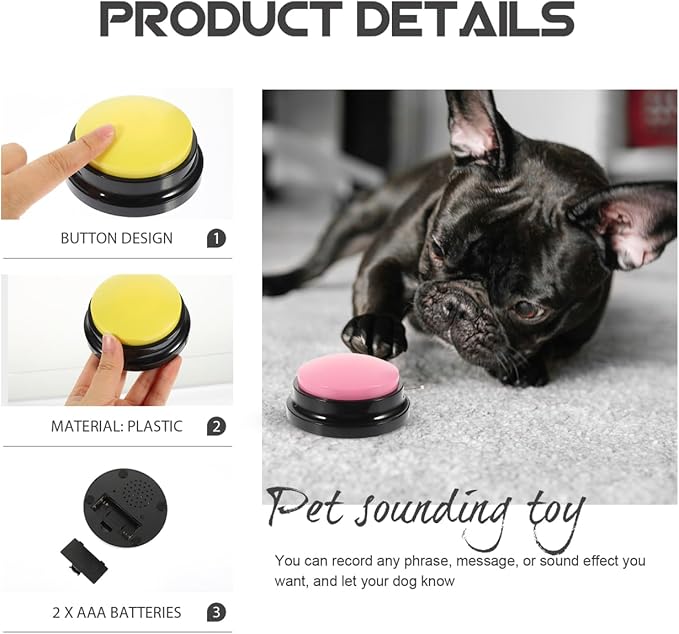 TOYANDONA Interactive Talking Dog Button Sound Box Household Recording Pet Buzzer for Training Communication 3.34X3.34X1.57 Inch