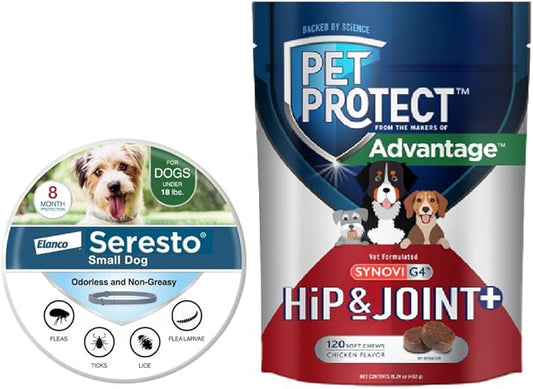 Bundle of Seresto Small Dog Collar for Dogs Under 18 lbs. + Pet Protect Hip & Joint Supplement for Dogs 60 Chews