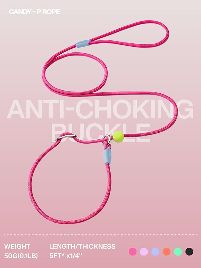 Slip Lead Dog Leash, Adjustable Slip Lead with Aviation Aluminum Anti-Choking Stopper, Lightweight Pet Training Lead
