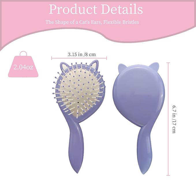 Adorable Cat Ear-Shaped Soft Bristle Air Cushion Dog Brush for Small Breeds - Ideal for Yorkie, Shih Tzu, Maltese, Pomeranian, Maltipoo - Gentle Grooming Tool, Puppy Essentials (Purple)