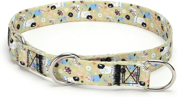 No Pull Martingale Collar with Slidable Stop Ring for Small, Medium, Large Dogs (NO8, L)