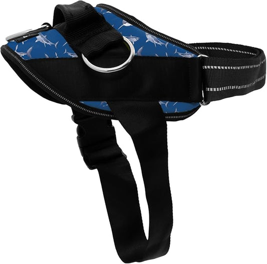 ShawnCo Essential Dog Harness, No-Pull Pet Vest with 3 Leash Clips, No Choke, Reflective, Adjustable and Padded, for Easy Walking and Training for Small, Medium and Large Dogs (White Sharks, XL)