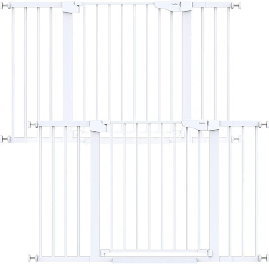 Cumbor 2 Pack 29.7-51.5" Extra Wide Baby Gate for Stairs, Easy Walk Through Dog Gates for Doorways, Pressure Mounted Pet Gate Indoor, Safety Auto-Close Child Gate for Kids with 4 Wall Cups, White