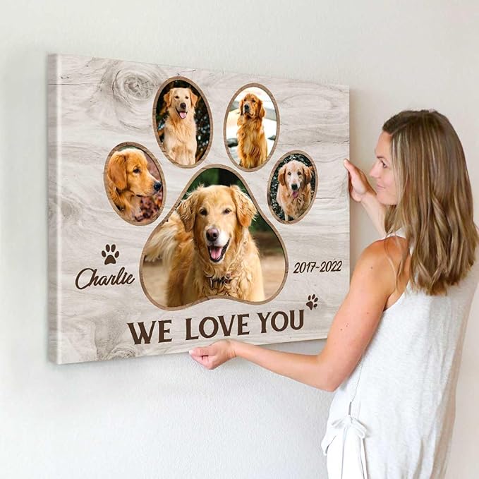 Benicee Shop Pet Paw Print Photo Collage Canvas, Personalized Dog Memorial Gifts, Pet Loss Gifts 8x10 inches canvas