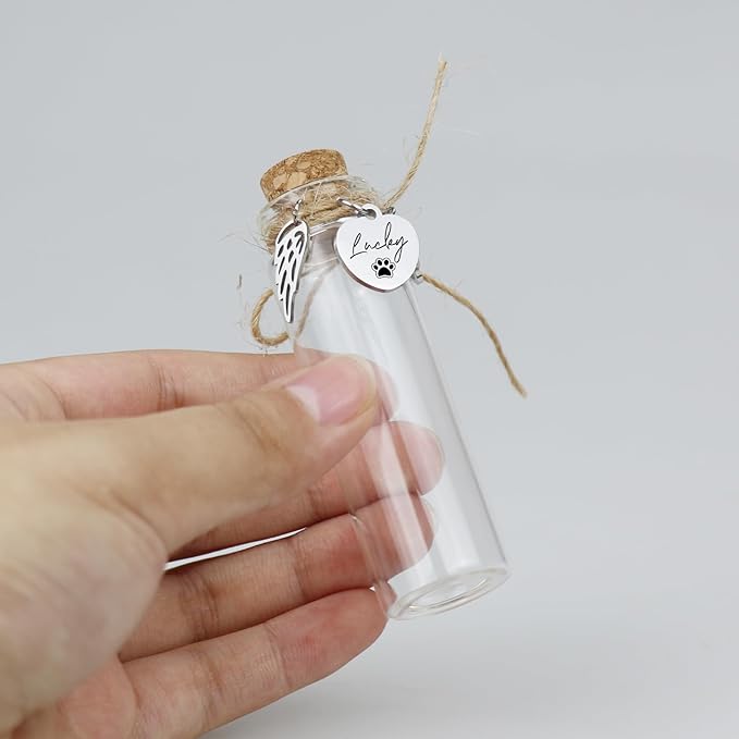 Pet Hair Memorial Glass Bottle,Vial for Ashes Or Hair Dog Or Cat Keepsake Pet Loss Memory Sympathy Gift (Custom Made)
