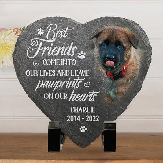 Wrappiness Pet Memorial Stone - Forever in My Heart, Personalized Dog Memorial Gifts, Remembrance Condolences Bereavement Gifts for Loss of Pet Custom Photo (Heart 01, Stone with Stand)