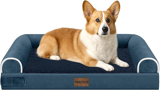 Medium Large Dog Bed Orthopedic Washable: Beds Bolster Medium Large Sized Dog Bed Egg Crate Foam Couch Sofa Waterproof with Removable Cover - Navy Blue