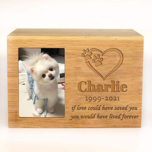 ODB Personalized Cremation Urns for Dogs Ashes, Wooden Pet Memorial Keepsake Urns, Photo Box Pet Cremation Urn