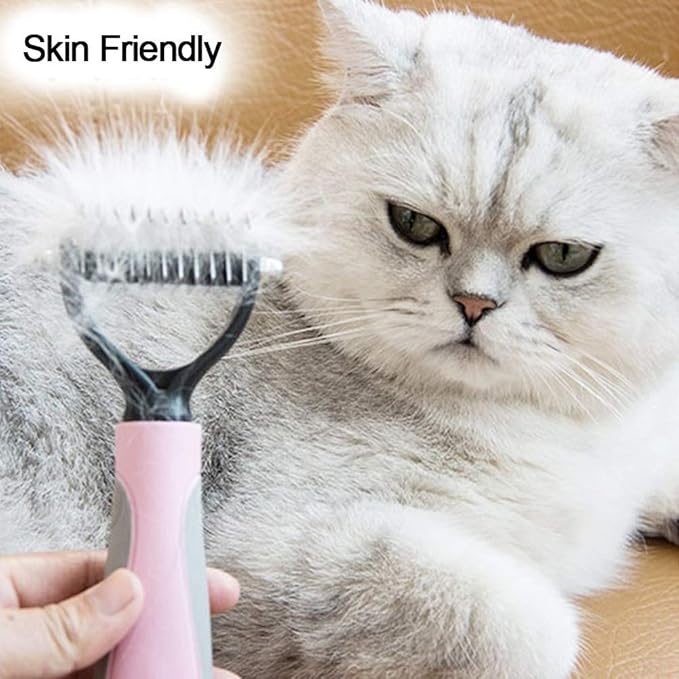Dematting Comb, Two-Sided Undercoat Rake for Dogs & Cats, Dog Brush for Shedding and Removing Mats,Safe Stainless Steel dematting Tool Pink