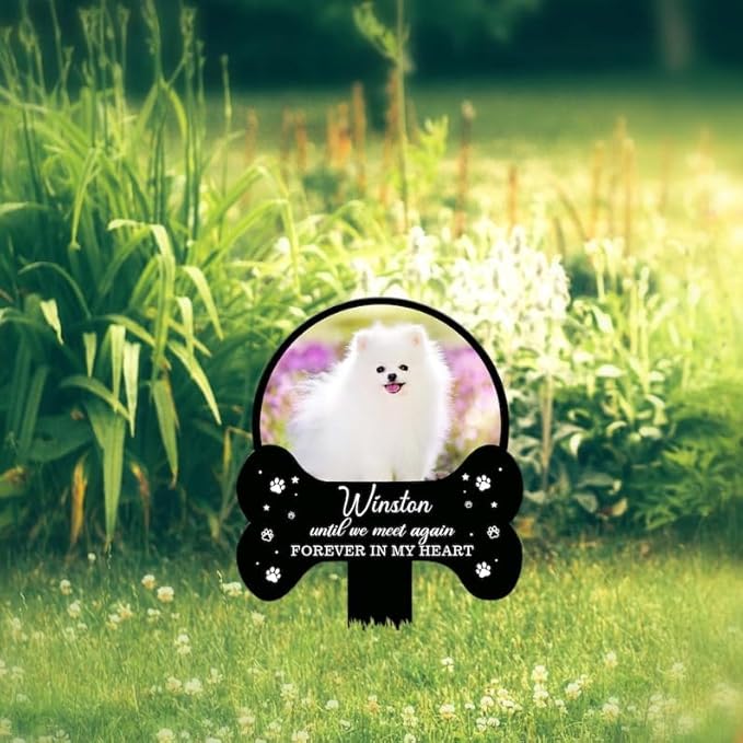 Personalized Dog Memorial Stake Custom Dog Cat Photo Until We Meet Again Metal 12x12 inch Pet Grave Marker Dog Loss Gift Sympathy Gift for Dog Lover (Style 1)