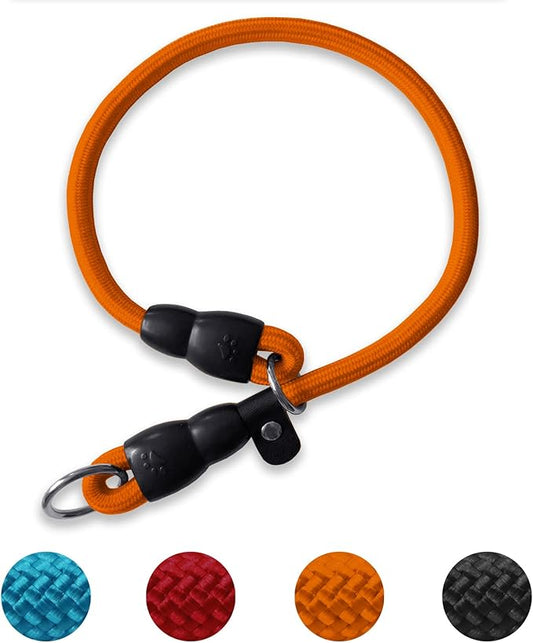 LOS ANDES Dog Slip Collar with Slidable Stopper, No Pull Choker Training Martingale Collar for Small Medium Large Dogs, Nylon, Orange, S (15 in x 8 mm)