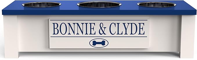 GTW Elevated 3 Bowl Dog Feeding Station - Customized Triple Stand for Small Dog Breeds - Includes Storage & Stainless Steel Bowls (Small, Blue)
