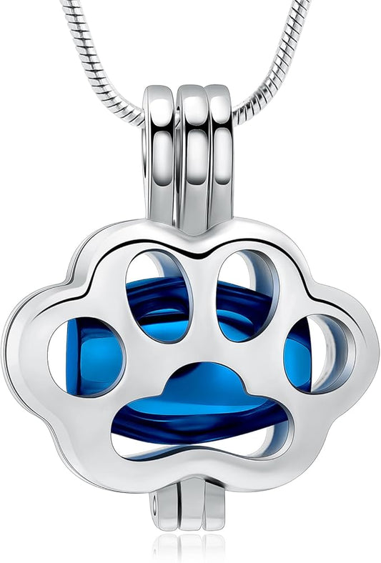 Pet Cremation Jewelry for Ashes Paw Memorial Locket Urn Necklace Keepsake Cremation Jewelry for Dog/Cat (Silver-Blue)