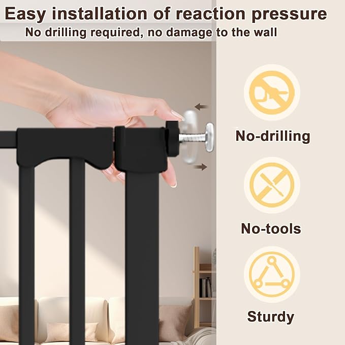 30"-62.5" Extra Wide Baby Gate for Doorways/Hallways,Pressure-Mounted Dog Gate Indoor for Stairs, Auto Close Pet Door for Child/pet Proof Safety, No Need Drilling,Black