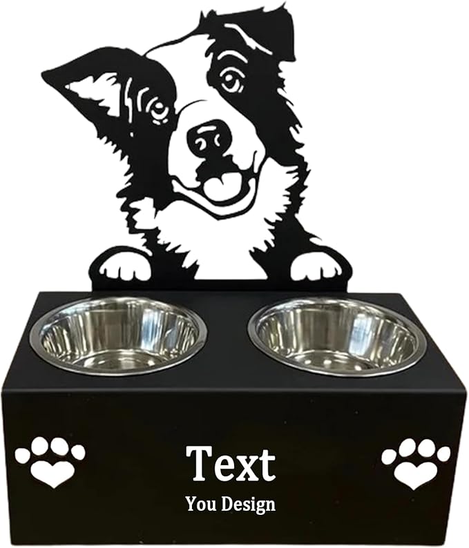 Personalized Dog Food Bowl Holder,Customized with Your Pet'S Name Pet Feeding Supplies Bowl Stainless Steel Dog Food and Water Dishes Gift for Pet Lovers (Border Collie)