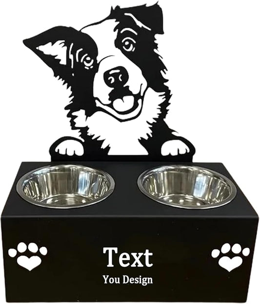 Personalized Dog Food Bowl Holder,Customized with Your Pet'S Name Pet Feeding Supplies Bowl Stainless Steel Dog Food and Water Dishes Gift for Pet Lovers (Border Collie)