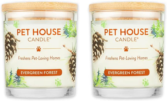 Pet House Candle Plant-Based, Clean Burning Long Lasting Scented Pet Odor Candle for Home - Evergreen Forest
