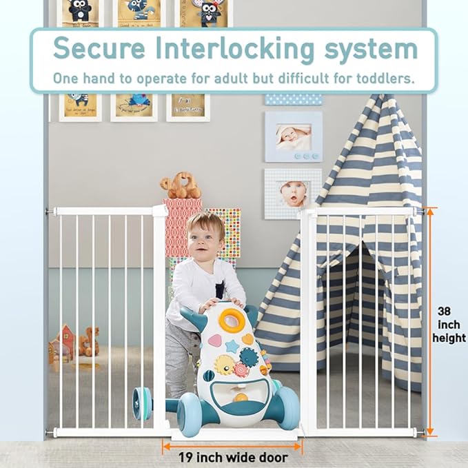 Fairy Baby 38" Extra Tall Pet Gate for Stairs,70.9"-76.3" Extra Wide Long Dog Gate for the House, Metal Auto Close Pressure Mounted Safety Child Gate, Tension Baby Gate Fence Barrier No Climb, White