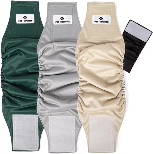 Pet Parents® Washable Belly Bands for Male Dogs (3pack) + Extendrs® of Durable Dog Diapers Male, Premium Male Dog Diapers & Dog Wraps (Medium, Spruce)