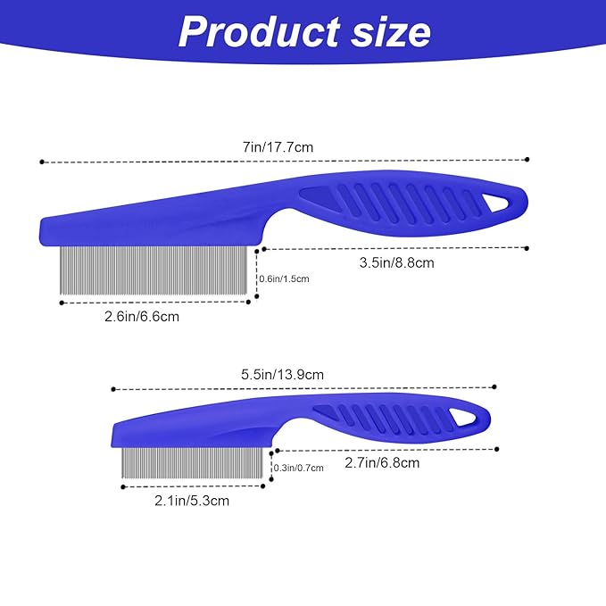Pet Hair Comb, 2 in 1 Multifunctional Pet Hair Comb for Grooming and Dehairing, Flea and Tear Stain Removal, Stainless Steel and ABS Material, Pack of 2, Blue