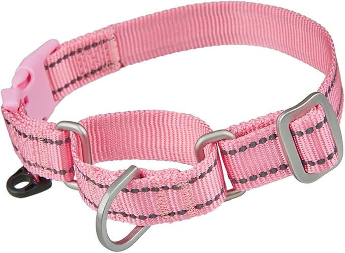 Reflective Martingale Collar for Dogs with Quick Snap Buckle Anti-Pull Nylon Safe Slip Collars for Easy Walking,Pink,Small