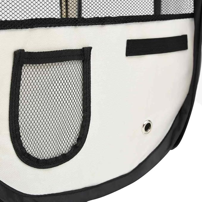 vidaXL Dog Playpen Black and Cream Polyester and Steel Medium Foldable