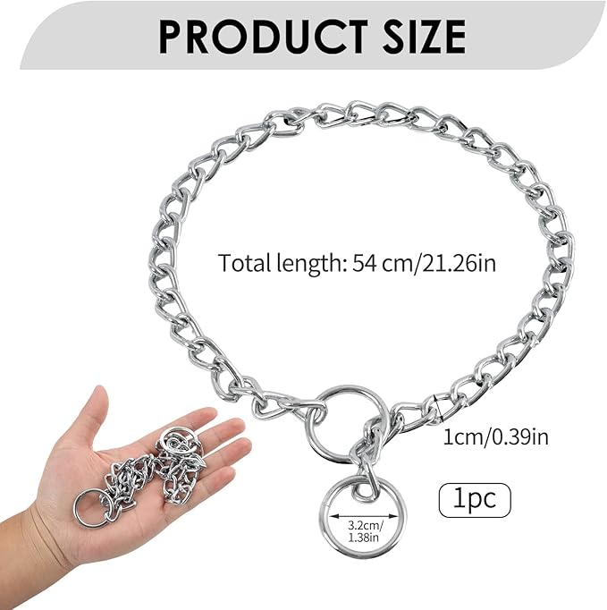 Dog Chain Collar, Stainless Steel Choker Collar with Slip Link Design, Heavy Duty Metal Training for Small Medium Large Breed Dogs Training and Walking Silver 20 Inch Max Neck Size