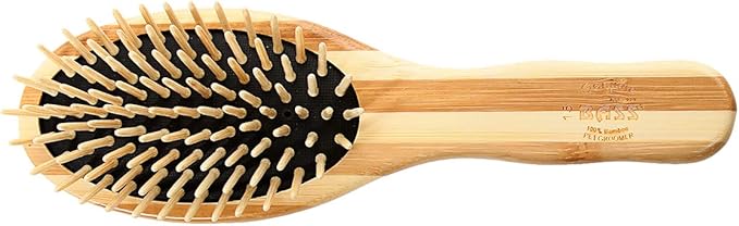 Bass Brushes | The Green Brush | Style & Detangle Pet Brush | 100% Bamboo Pin | Pure Bamboo Handle | Small Oval | Striped Finish | Model 15P